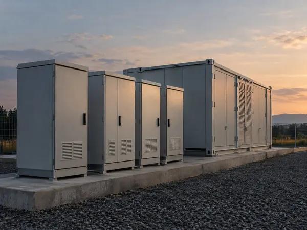 Light grey outdoor electrical cabinets and storage enclosure