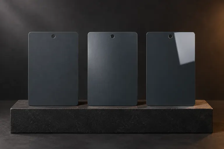 Three anthracite panels in dead matt, satin and high gloss