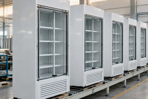 Appliances & commercial refrigeration parts on a powder coating line