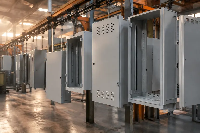 Electrical & new-energy enclosures parts on a powder coating line