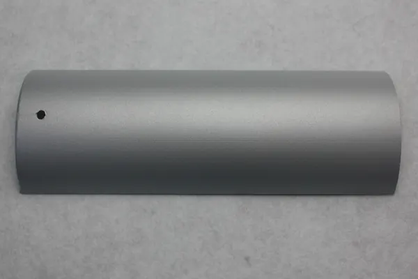 Silver metallic, matt powder coating on an aluminium profile section